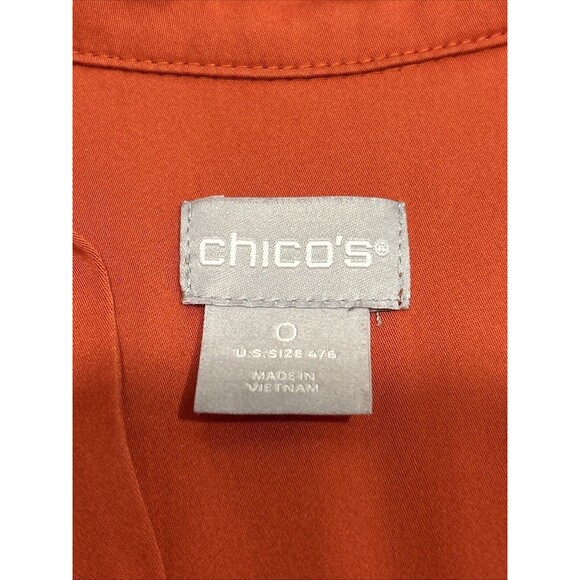 Chicos 0 S (4/6) Button Down Blouse Orange Long Sleeve Career Classic - Picture 3 of 5